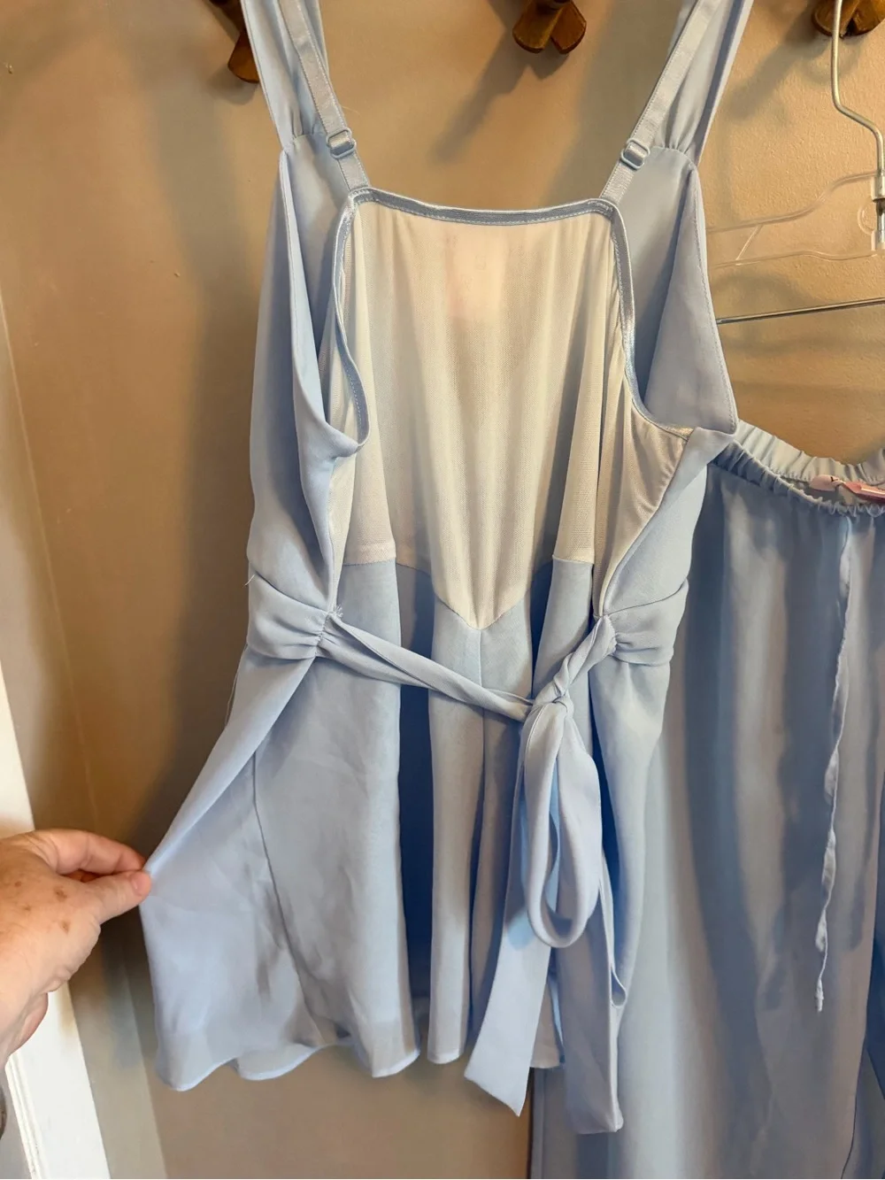 La Vie en Rose Powder Blue Chiffon Cami Wide Leg Pants Pajama Set M - Picture 3 of 9